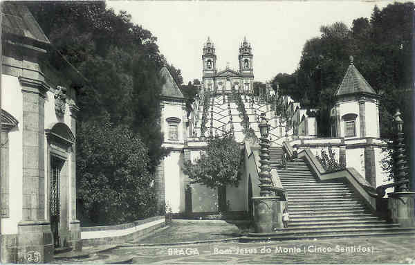 SN - Braga. Bom Jesus do Monte. Cinco Sentidos - Editor no indicado - SD - Circulado em 1956 - Dim. 13,9x8,9 cm - Col. M. SoaresLopes.pg