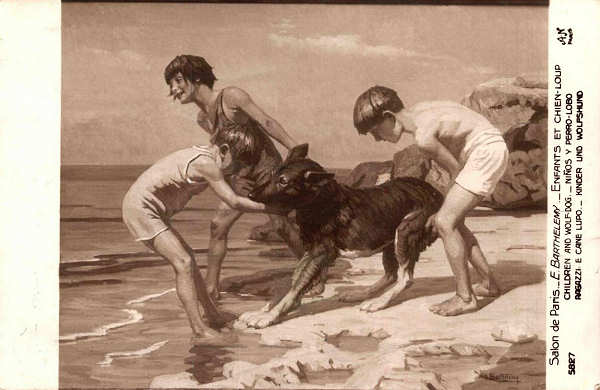 N. 5827 - Salon de Paris.-E. Barthelemy-Enfants et Chien-Loup - A.N. Paris - Edition NOYER (?), Paris - S/D - Dimenses: 13,6x8,8 cm. - Col. Carneiro da Silva (Circulado em 06/10/1931)  