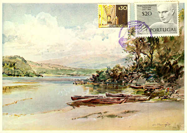 IRG 11 - Rio Minho em Mono. Aguarela de Roque Gameiro - Edio da Administrao Geral dos CTT - S/D - Dimenses: 14,7x10,5 cm. - Col. Carvalhinho.