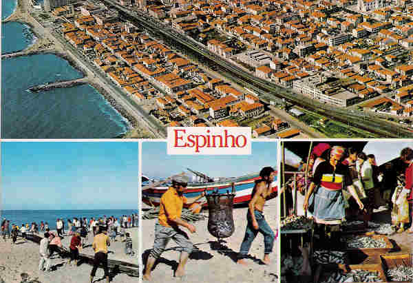 SN - Portugal. Espinho - Vista parcial, Pesca e Feira - Editor J.A.fernandes da Silva-Paramos (Espinho) - Dim. 15x10 cm - Col. Miguel Chaby.