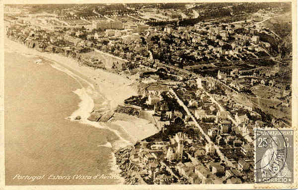 S/N - Triangulo preto c/ crculo branco no meio onde esto as letras AV - Portugal. Estoris (Vista d'Avio) - Editor no referido - S/D - Dimenses: 14x9 cm. - (circulado em 17/09/1930).