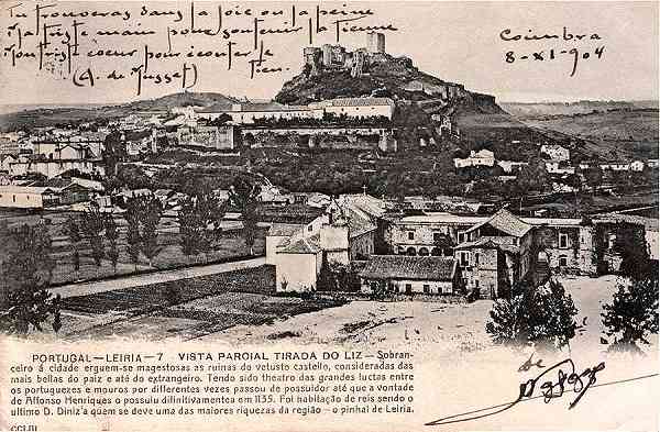 N. 7 - PORTUGAL-LEIRIA-7 Vista parcial tirada do Liz- Editor:_Union Postale Universelle - Dimenses: 14x9 cm. - (Circulado em 8/11/1904) - Col. R. Gaspar.