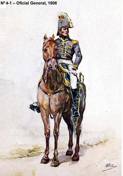 N 4-1 - Oficial General, 1806 - Aguarela do Cor. Ribeiro Artur - Edio Jornal do Exrcito, 1983 - Dim. 15x10,5 cm - Col. A. Monge da Silva.