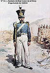 N 12-2 - Soldado do Real Corpo de artfices Engenheiros, 1820/33 - Aguarela do Cor. Ribeiro Artur - Edio Jornal do Exrcito, 1983 - Dim. 15x10,5 cm - Col. A. Monge da Silva.