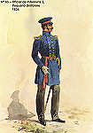 N 65 - Oficial de Infantaria 2, 1834, Pequeno Uniforme - Aguarela do Cor. Ribeiro Artur - Edio Jornal do Exrcito S/D (1983?) - Dim. 15x10,3 cm - Col. A. Monge da Silva