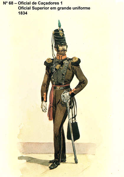 N 68 - Oficial de Caadores 1, Oficial Superior em grande uniforme, 1834 - Aguarela do Cor. Ribeiro Artur - Edio Jornal do 