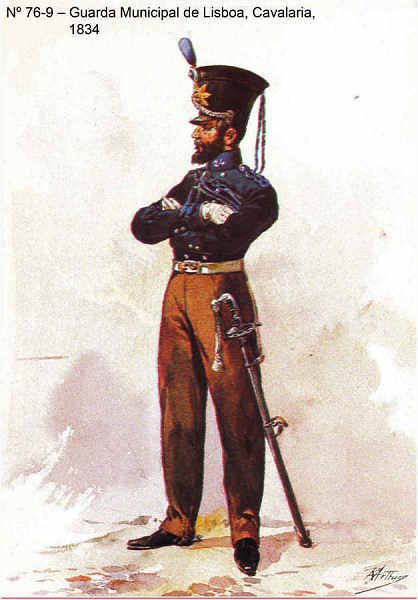 N 76-9 - Guarda Municipal de Lisboa, Cavalaria, 1834 - Aguarela do Cor. Ribeiro Artur - Edio Jornal do Exrcito, 1983 - Dim. 15x10,3 cm - Col. A. Monge da Silva