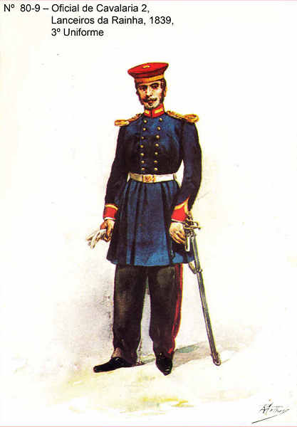 N 80-9 - Oficial de Cavalaria 2, Lanceiros da Rainha , 1839, 3 Uniforme - Aguarela do Cor. Ribeiro Artur - Edio Jornal do Exrcito, 1983 - Dim. 15x10,3 cm - Col. A. Monge da Silva