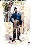 N 121-14 - Soldado de Infantaria, Uniforme de polcia, 1852 - Aguarela do Cor. Ribeiro Artur - Edio Jornal do Exrcito, 1985 - Dim. 15x10,3 cm - Col. A. Monge da Silva