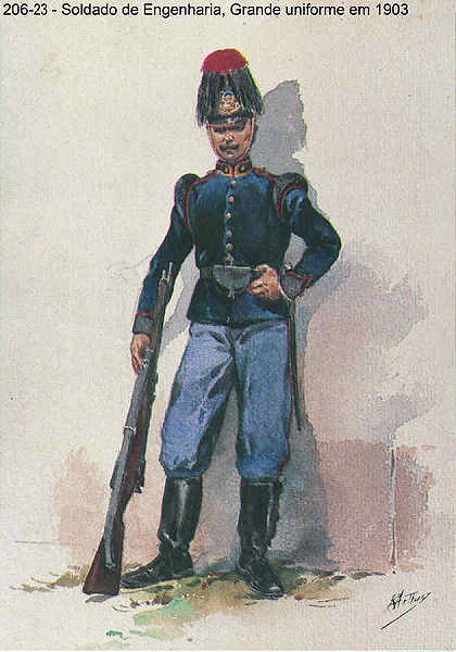 N 206-23 - Soldado de Engenharia, Grande uniforme em 1903 - Aguarela do Cor. Ribeiro Artur - Edio Jornal do Exrcito, 1987 - Dim. 15x10,3 cm - Col. A. Monge da Silva