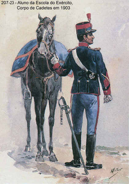 N 207-23 - Aluno da Escola do Exrcito, Corpo de Cadetes em 1903 - Aguarela do Cor. Ribeiro Artur - Edio Jornal do Exrcito, 1987 - Dim. 15x10,3 cm - Col. A. Monge da Silva