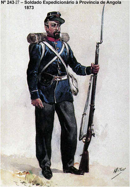 N 243-27 - Soldado Expedicionrio  Provncia de Angola, 1873 - Aguarela do Cor. Ribeiro Artur - Edio Jornal do Exrcito, 1987 - Dim. 15x10,3 cm - Col. A. Monge da Silva