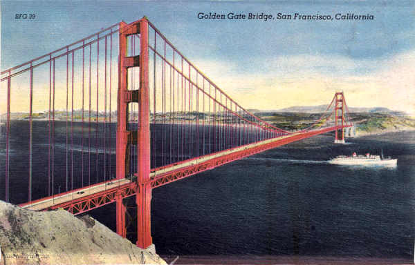 SF39 - San Francisco - Golden Gate Bridge (1) - Edio annima Foto de Redwood Empire Assm - Dim. 13,7x8,8 cm - Col. Amlcar Monge da Silva (1940)