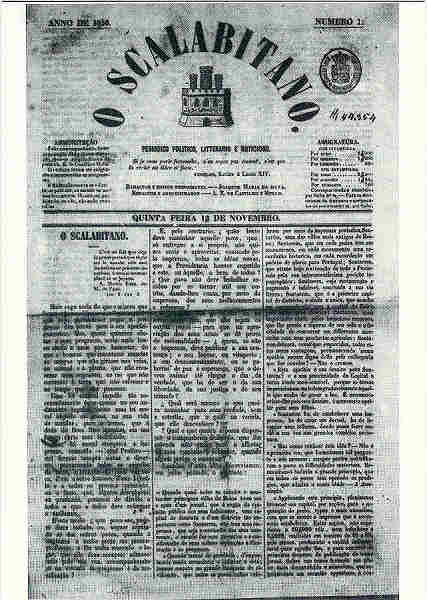 N 6 - O Scalabitano. Peridico Poltico, Literrio e Noticioso, 1856, N 1 - Ed. Assoc. Estudos e defesa do patrimnio histrico-cultural de Santarm - SD - Dim. 14,9x10,5cm - Col. M. Soares Lopes