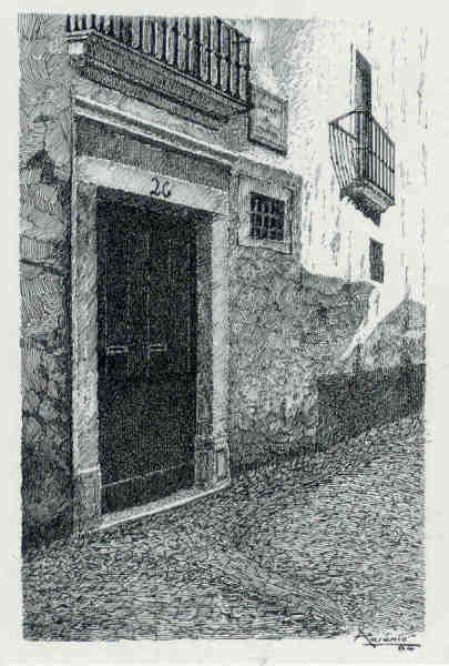 11 - Casa nobre da Mouraria - Desenho de Arsnio Ressurreio - Edio Associao de Estudos e Defesa do Patrimnio Histrico-Cultural de Santarm - 1990 - Dim. 0,5x15,1cm - Col. Miguel Soares Lopes