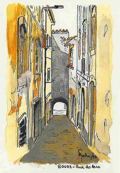 N 1 - Soure-Rua do Arco - Aguarelas e Desenhos de FASilvaRocha (1999) - Ed Autor - 10,5x15 cm. - Col. Silva Rocha