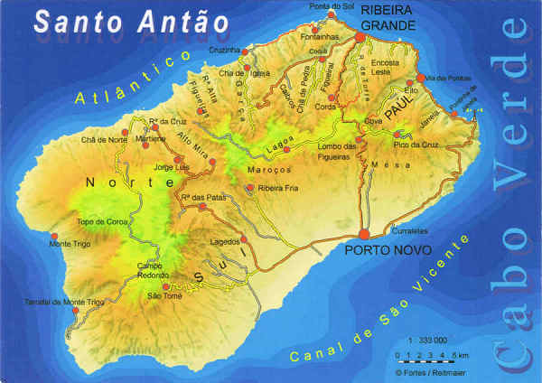 SN - Mapa - SA - Cabo Verde. Ilha de Santo Anto - Ed. Informao Turstica - Lucete Fortes - Mindelo - Cabo Verde - tel +238 2324267 www.bela-vista.net Cartografia: Dr. Pitt Reitmaier - SD - Dim. 14,8x10,5 cm - Col. Manuel Bia (2011)