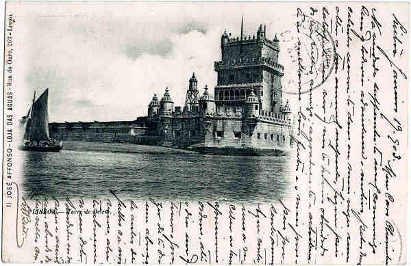 S/N - Torre de Belm - Editor Jos Afonso, Loja das guas, Rua do Ouro, 263, Lisboa - Dim. 139x90 mm - Carimbo postal 28JAN1903 - Col. A. Monge da Silva (cerca de 1900)