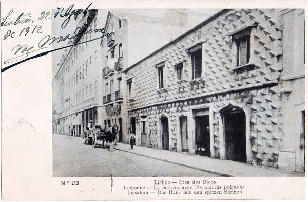 N 23 - Casa dos bicos - Edio dos correios - Dim. 140x91 mm - Usado em 22AGO1912 - Col. A. Monge da Silva (anterior a 1910)