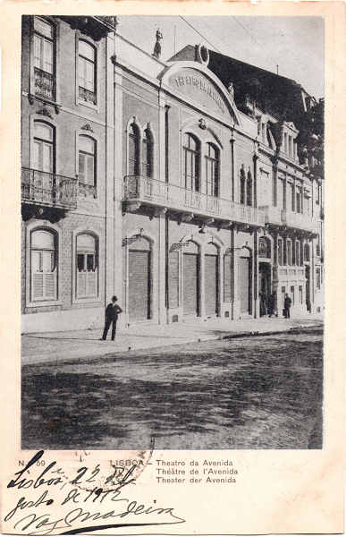 N 59 - Theatro da Avenida - Edio dos correios - Dim. 141x90 mm - Usado em 22AGO1912 - Col. A. Monge da Silva (anterior a 1910)