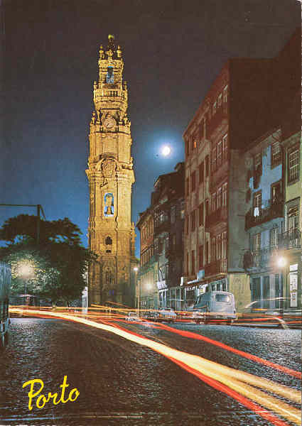 Ref 96/375 - PORTO - Igreja dos Clrigos (Vista nocturna) - Ed. Gtica, Porto, Rua N. Sr de Ftma, 298, Tel. 66347 - SD - Dim. 103x146 mm - Col. Graa Maia 