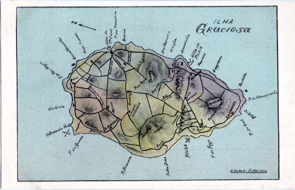 SN - Mapa da Ilha Graciosa - Editor desconhecido - Dim. 138x88 mm - Col. A.Monge da Silva (c. 1910)