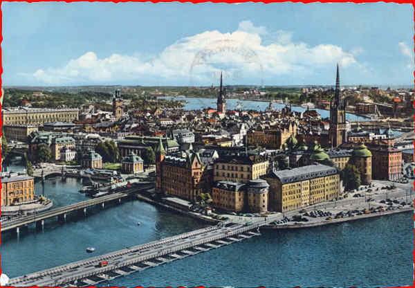 N 59/8 - Stockholm, Riddarholmen och Gamla Stann fran Stadshusets torn (Riddarholmen e cidade velha vistos da torre da Cmara Municipal) - Editor Grafisk Konst - Dim. 14,3x10,1 cm - Carimbo Postal 1960 - Col. A. Monge da Silva