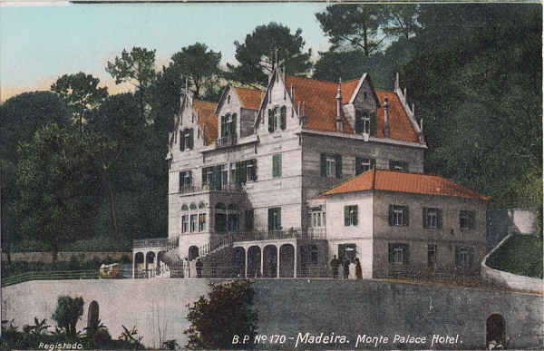 N 170 - Funchal, Monte Palace Hotel - Editor B.P. - Dim. 140x91 mm - Carimbo Postal 14JAN1908 - Col. A. Monge da Silva (c. 1907)