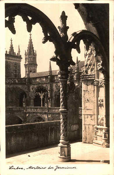 N. 80 - Lisboa, Mosteiro dos Jernimos - Produco da Sociedade Nacional de Fotografia, Ld Algs (Portugal) - S/D - Dimenses: 9,2x13,9 cm. - Col. Carneiro da Silva (Circulado em 16/10/1936)