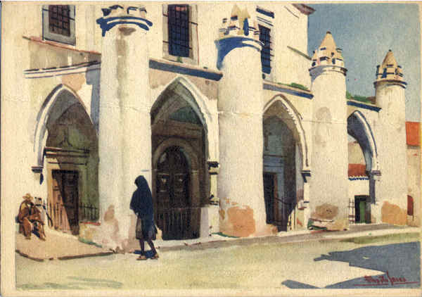 X2 - Serie G - Igreja de Santa Maria em aguarela de Alberto Sousa - Edio dos CTT - Dim. 14,4x10,1 cm - Circulado em 1963 - Col. A. Monge da Silva