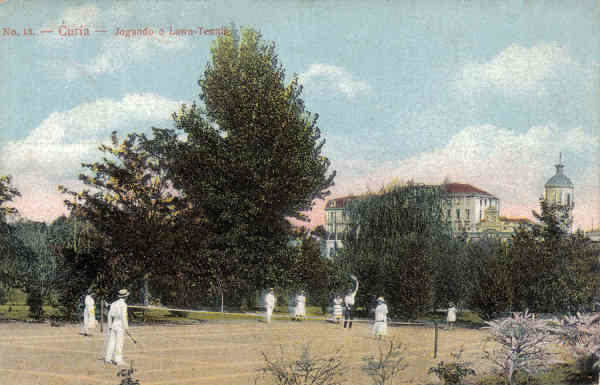 N 13 - Curia - Jogando o Lawn Tenis - Ed. Bazar Soares, Porto - Dim. 18,8x8,9 cm - Circul. 1921 - Col. A. Simes (283).