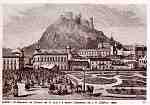 N. 17 - LEIRIA O Mercado no Campo de D. Luiz I e Jardim (Desenho de J. R. Cristino 1889) - Editor: Comisso Cultural das Obras Sociais do Pessoal da Cmara Municipal de Leiria - S/D - Dimenses: 14x10 cm. - Col. R. Gaspar.