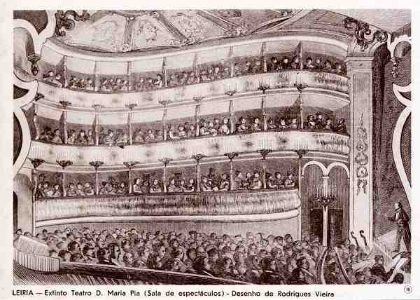 N. 10 - LEIRIA-Teatro D. Maria Pia (sala de espectculos)-Desenho de Rodrigues Vieira - Editor Comisso Cultural das Obras Sociais do Pessoal da Cmara Municipal de Leiria - Dimenses: !5x10 cm. - Col. R. Gaspar.