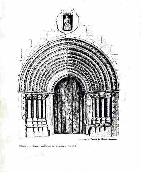 N 7 - VISEU. Porta Romnica do Claustro da S. Desenho de Jorge Braga da Costa - Edio JLNA - SD - Dim. 15x10,5 cm. - Col. A. Monge da Silva