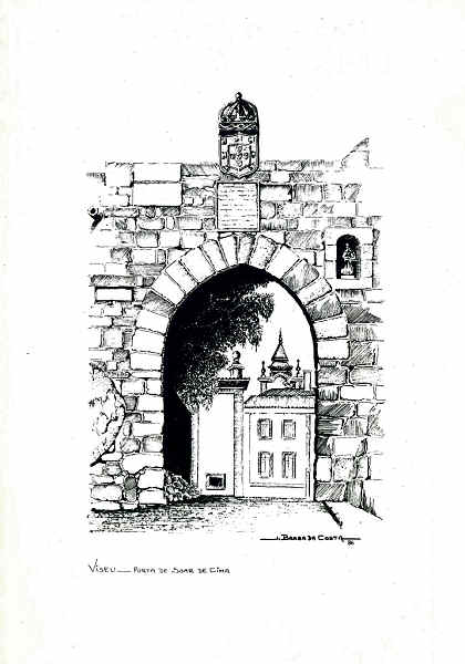 N 9 - VISEU. Porta do Solar de Cima. Desenho de Jorge Braga da Costa - Edio JLNA - SD - Dim. 15x10,5 cm. - Col. A. Monge da Silva