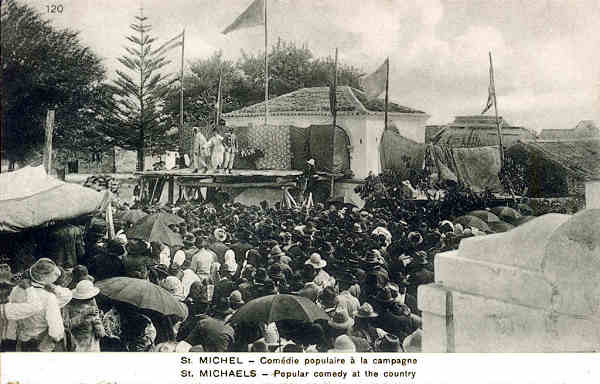 Nº 120 - SÃO MIGUEL. Comédia popular no campo - Editor Desconhecido - SD - Dim. 13,7x9 cm - Col. A. Monge da Silva (cerca de 1910)