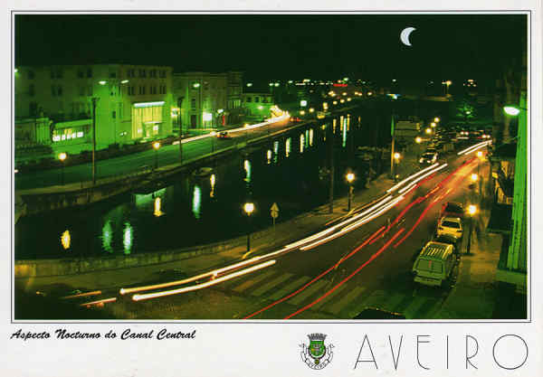 N. 24 - AVEIRO Aspecto Nocturno do Canal Central - Ed. Artes Grficas - SD - Dim 15x10,5 cm - Col. Mrio,Silva.