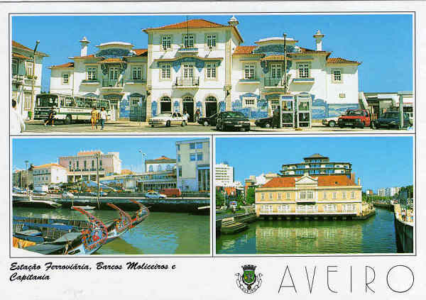 N. 8 - Aveiro Estao Ferroviria, Barcos Moliceiros e Capitania - Ed. Rota da Luz - Dimenses:  15x10,5 cm. - Col Mario Silva.