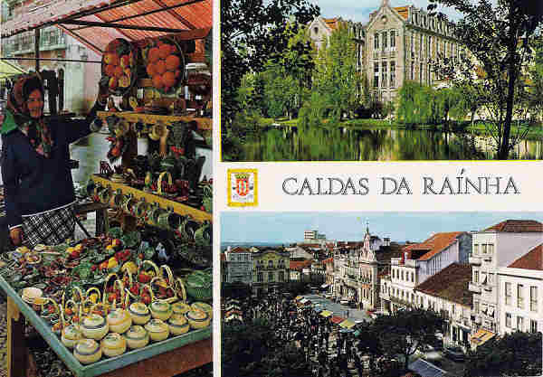 SN - Portugal. Caldas da Rainha. Mercado de louas regionais, Pavilhes e Lago do Parque, Praa da Repblica - Editor LIFER - Dim. 13,9x8,7 cm. - Col. M. Chaby