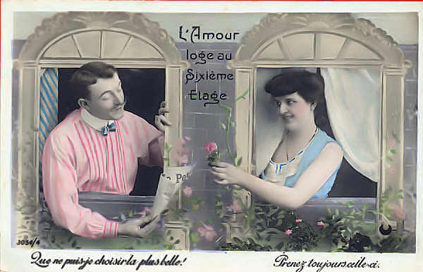 N3054/4 - L'Amour loge au sixime tage - Edio annima francesa, Paris - Dim. 14x8,9 cm - Col. Amlcar Monge da Silva (cerca de 1920)