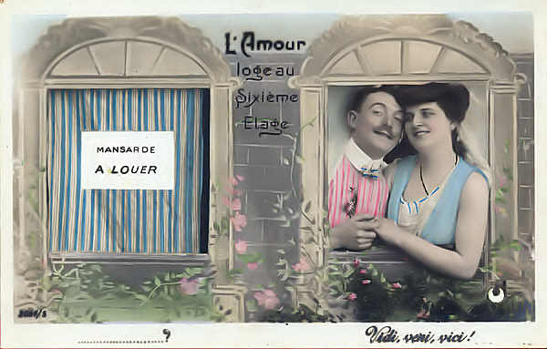 N3054/5 - L'Amour loge au sixime tage - Edio annima francesa, Paris - Dim. 14x8,9 cm - Col. Amlcar Monge da Silva (cerca de 1920)