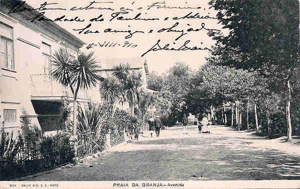 N 201 - Portugal. Granja (Vila Nova de Gaia). Avenida - Editor Emlio Biel - SD - Dim. 14x9 cm. - Col. M. Chaby.