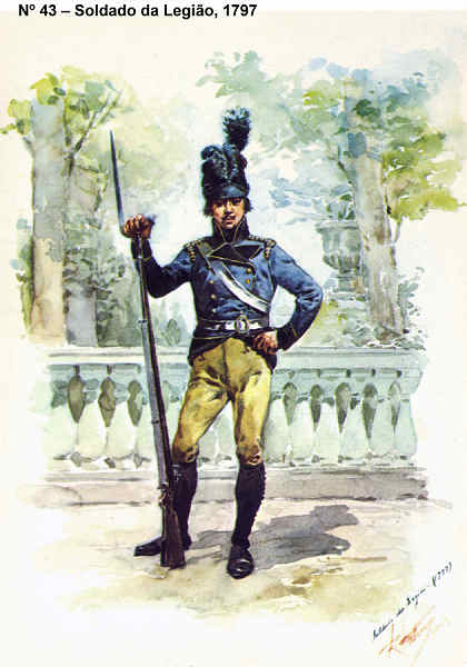 N 43 - Soldado da Legio, 1797 - Aguarela do Cor. Ribeiro Artur - Edio Jornal do Exrcito S/D (1983?) - Dim. 15x10,5 cm - Col. A. Monge da Silva