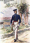 N 59 - Oficial de Cavalaria 4, 2 uniforme, 1834 - Aguarela do Cor. Ribeiro Artur - Edio Jornal do Exrcito S/D (1983?) - Dim. 15x10,3 cm - Col. A. Monge da Silva