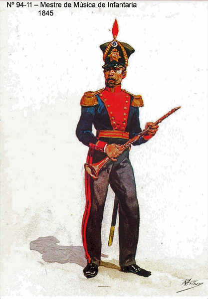 N 94-11 - Mestre de Msica de Infantaria, 1845 - Aguarela do Cor. Ribeiro Artur - Edio Jornal do Exrcito, 1983 - Dim. 15x10,3 cm - Col. A. Monge da Silva