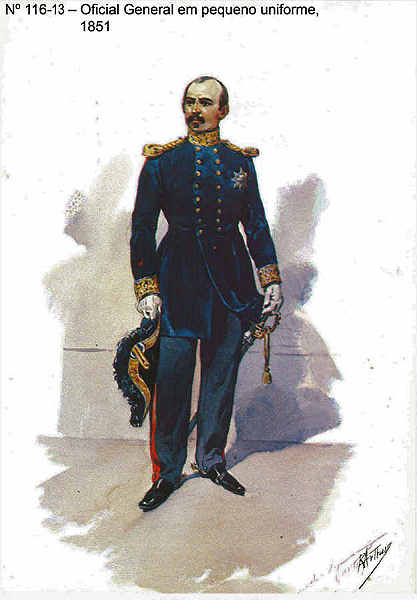 N 116-13 - Oficial General em pequeno uniforme, 1851 - Aguarela do Cor. Ribeiro Artur - Edio Jornal do Exrcito, 1983 - Dim. 15x10,3 cm - Col. A. Monge da Silva