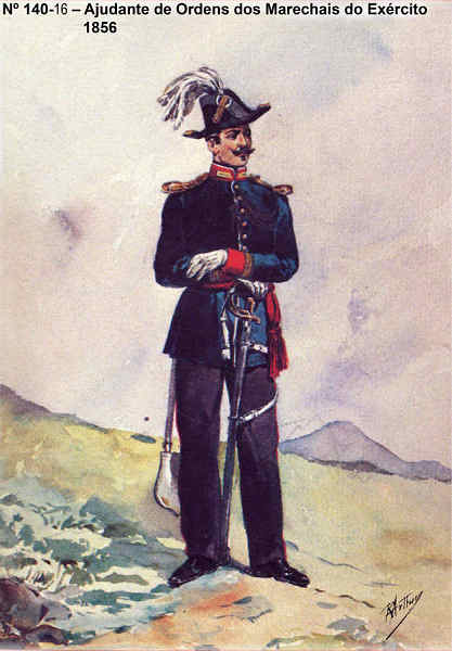 N 140-16 - Ajudante de Ordens dos Marechais do Exrcito, 1856 - Aguarela do Cor. Ribeiro Artur - Edio Jornal do Exrcito, 1985 - Dim. 15x10,3 cm - Col. A. Monge da Silva