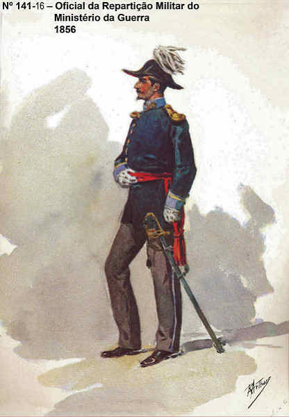 N 141-16 - Oficial da Repartio Militar do Ministrio da Guerra, 1856 - Aguarela do Cor. Ribeiro Artur - Edio Jornal do Exrcito, 1985 - Dim. 15x10,3 cm - Col. A. Monge da Silva