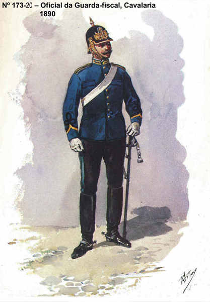 N 173-20 - Oficial da Guarda-fiscal, Cavalaria, 1890 - Aguarela do Cor. Ribeiro Artur - Edio Jornal do Exrcito, 1985 - Dim. 15x10,3 cm - Col. A. Monge da Silva