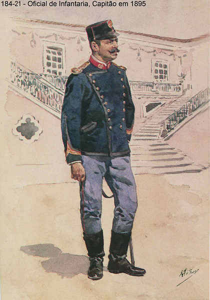 N 184-21 - Oficial de Infantaria, Capito, 1895 - Aguarela do Cor. Ribeiro Artur - Edio Jornal do Exrcito, 1987 - Dim. 15x10,3 cm - Col. A. Monge da Silva